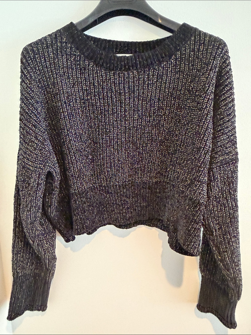 Double Zero Black Cropped Ribbed Crewneck Sweater